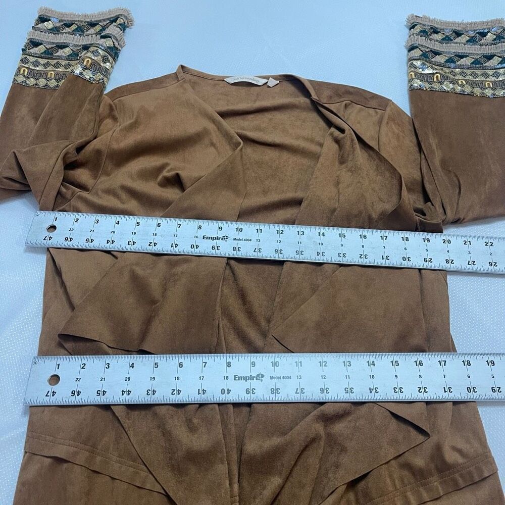 Soft Surroundings Faux Suede Embroidered Cuff Open Draped Cardigan Jacket Sz L - Picture 3 of 12